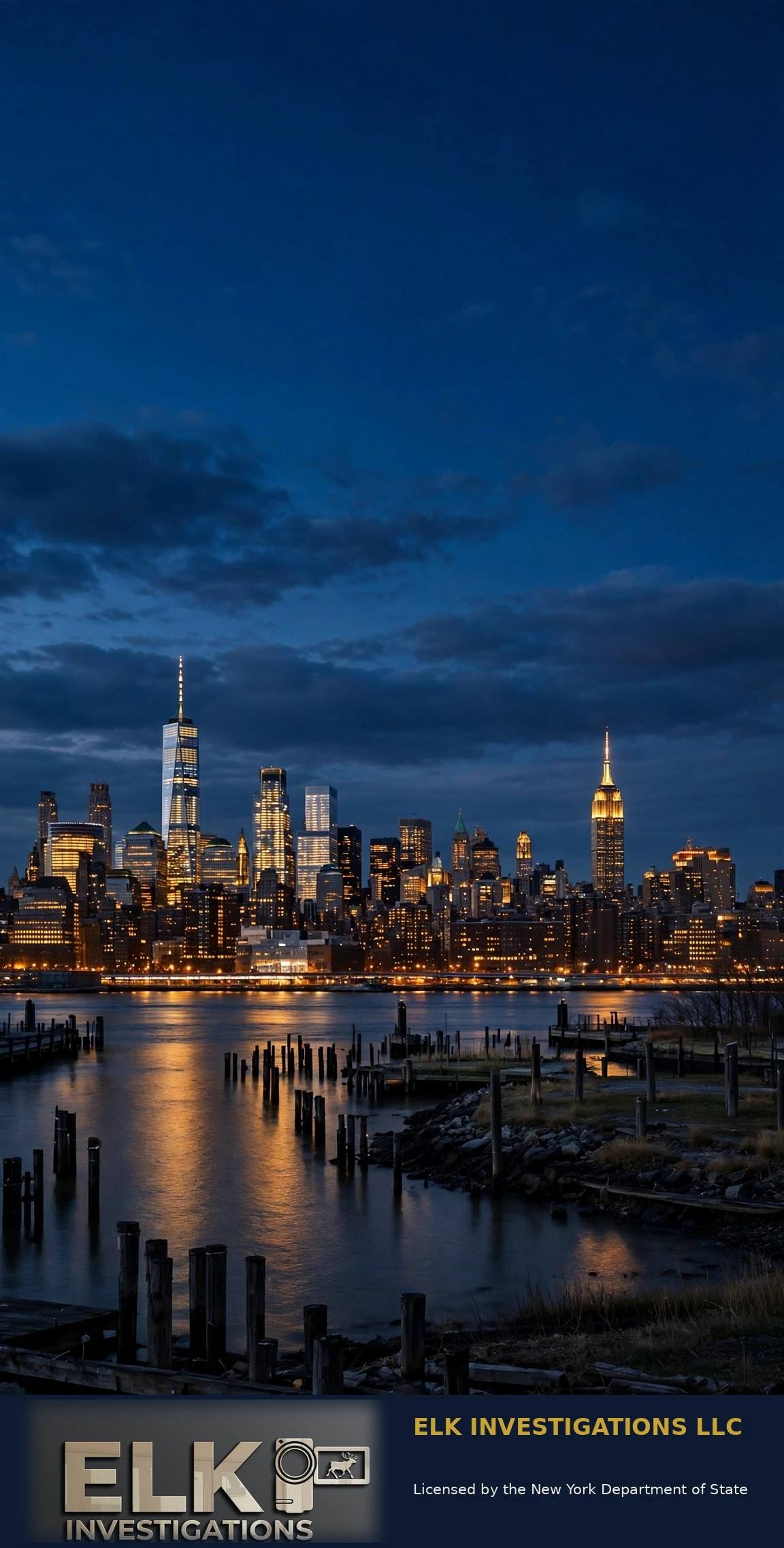 New York City skyline at dusk